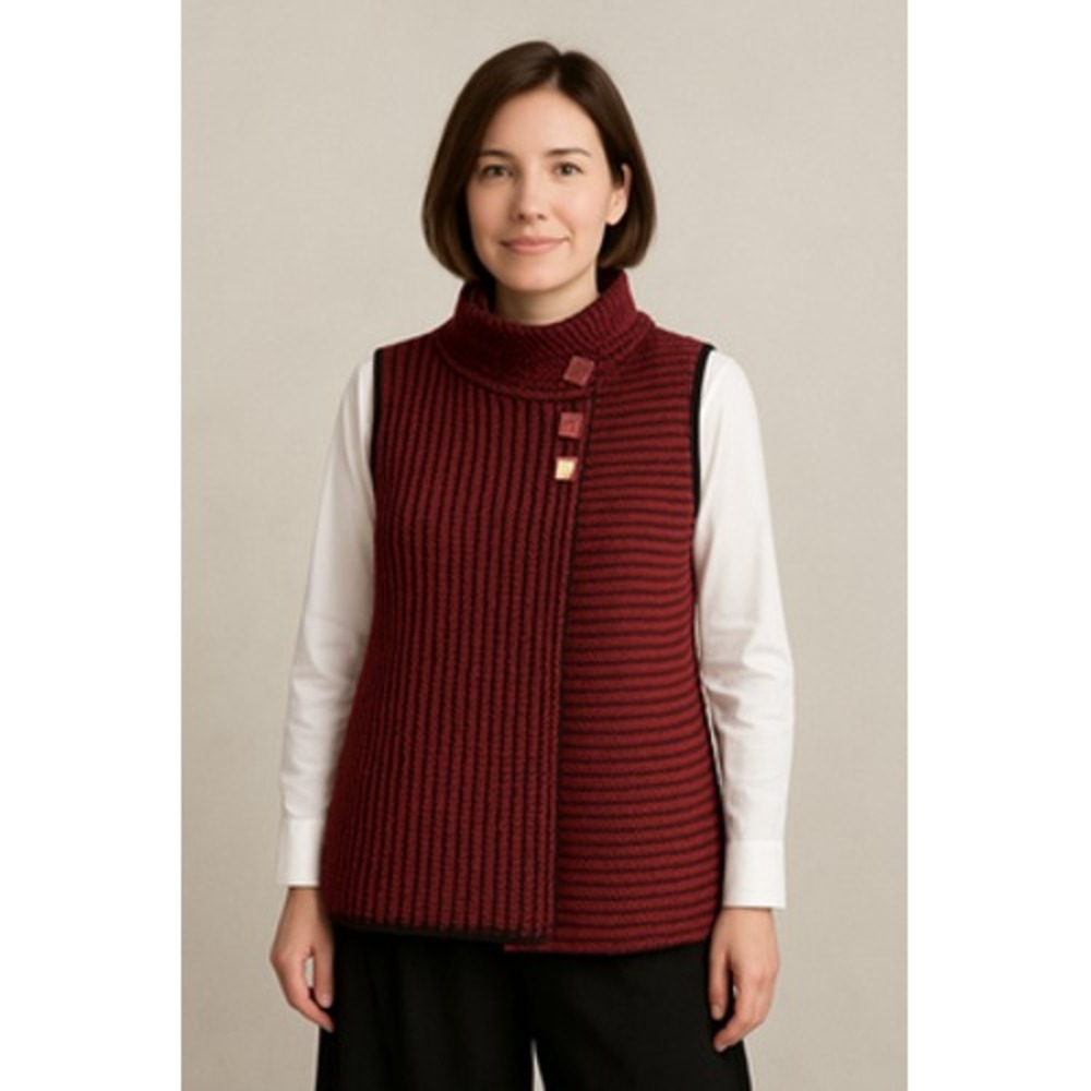 Habitat Sweater Womens Small‎ Red Black Button Knit Vest Asymmetric Artsy Top